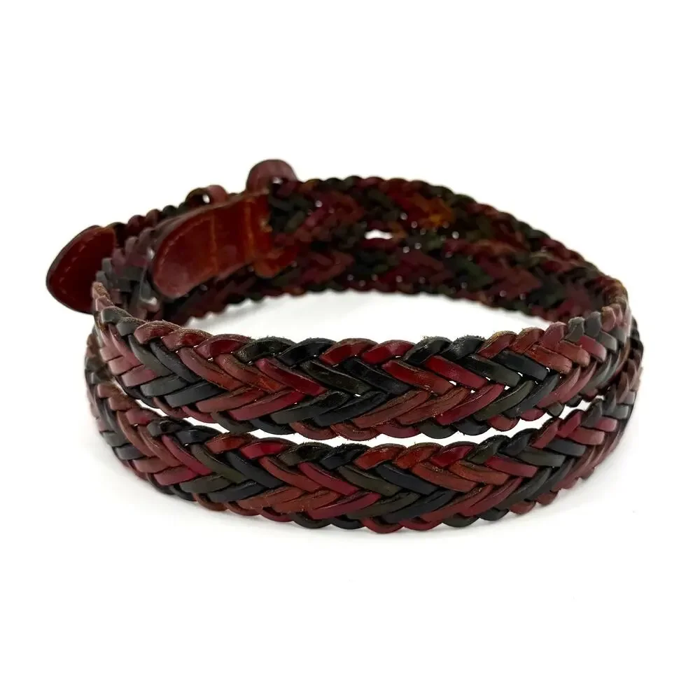 Vintage 90s Braided Red Black Green Genuine Italian Leather Belt